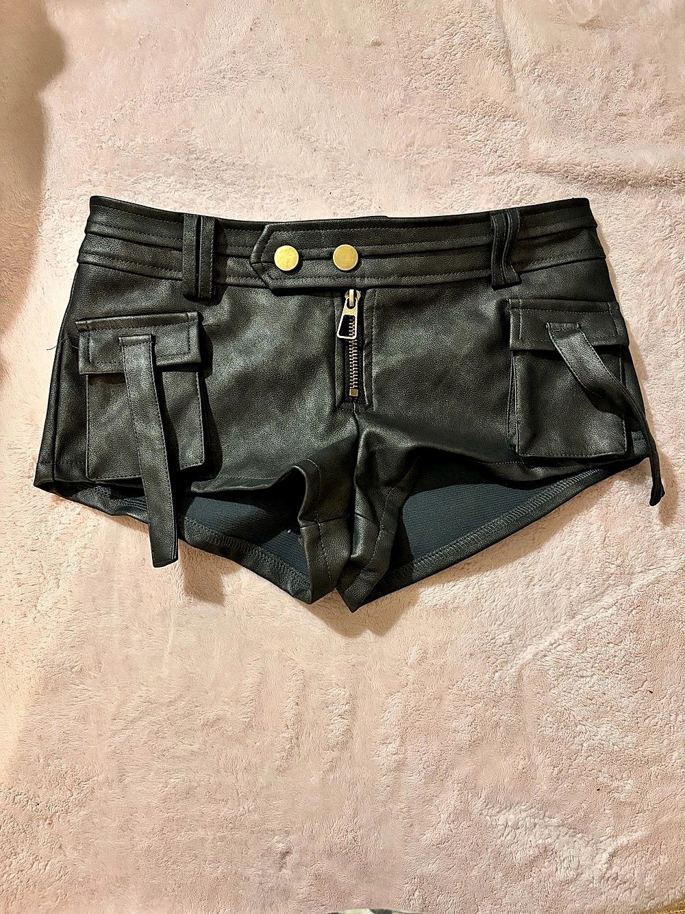 Edikted Faux Leather Micro Cargo Shorts Women's Black